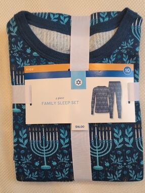 Kids Navy Menorah Print Pajama Set - 2-Piece Family Sleep Set